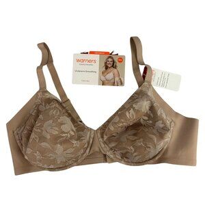 Warners Blissful Benefits Underarm Smoothing T-Shirt Bra 40C Beige Lace Pattern